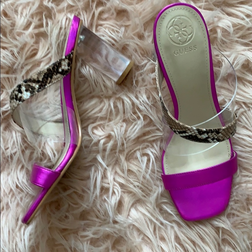 Fuschia slip on mules